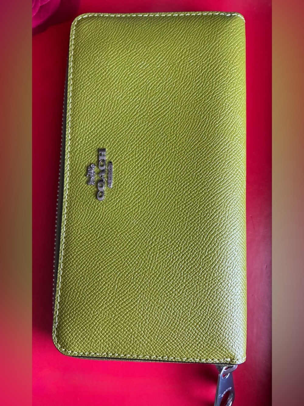 Coach Lime Green Saffiano Zip Wallet with Silver Logo - Picture 13 of 13
